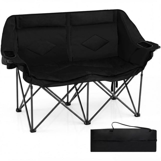 Goplus Oversized Padded Loveseat w/Cup Holders Glass Racks and Mesh Pockets