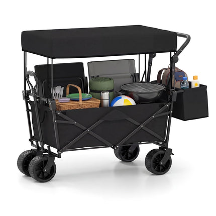 Goplus Collapsible Wagon w/Canopy Detachable Storage Bag & Big Wheels