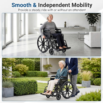 Goplus Lightweight Folding Wheelchair for Adults | Heavy-Duty Mobility Support for Senior