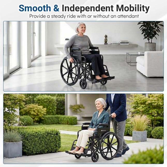 Goplus Lightweight Folding Wheelchair for Adults | Heavy-Duty Mobility Support for Senior