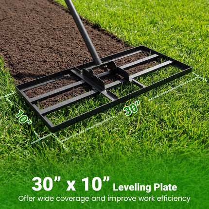 Goplus 30" x 10" Heavy Duty Lawn Leveling Rake w/ Ergonomic Handle for Soil