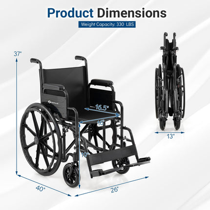 Goplus Lightweight Folding Wheelchair for Adults | Heavy-Duty Mobility Support for Senior
