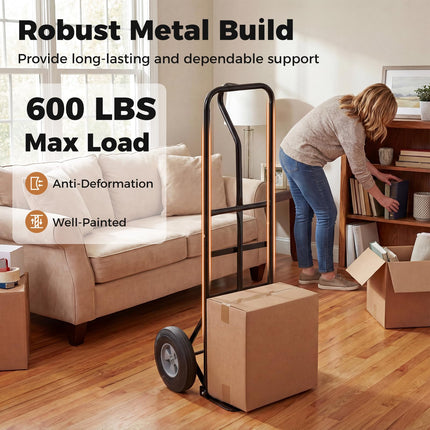Goplus Metal Hand Truck Heavy-Duty 600 LBS Moving Dolly Cart with 10" Rubber Wheels