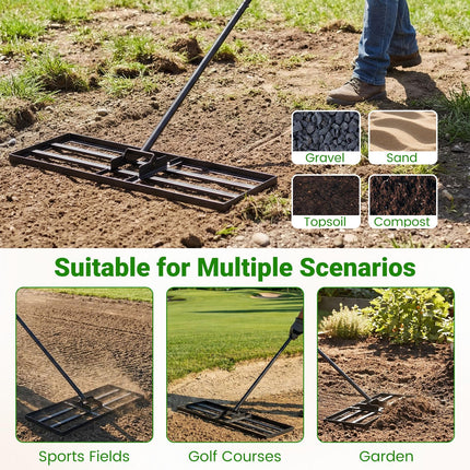 Goplus 30" x 10" Heavy Duty Lawn Leveling Rake w/ Ergonomic Handle for Soil