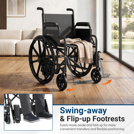 Goplus Lightweight Folding Wheelchair for Adults | Heavy-Duty Mobility Support for Senior