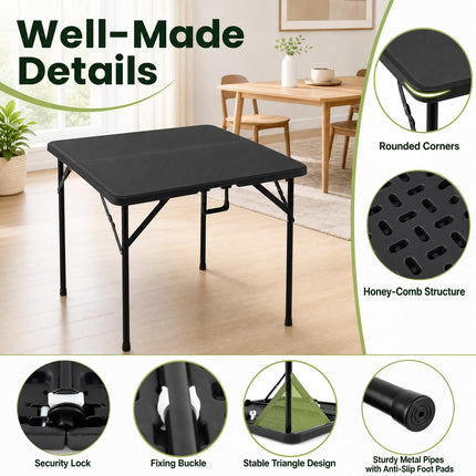 Goplus 34” Folding Table Square Foldable Card Table with Carrying Handle for Picnic Camping