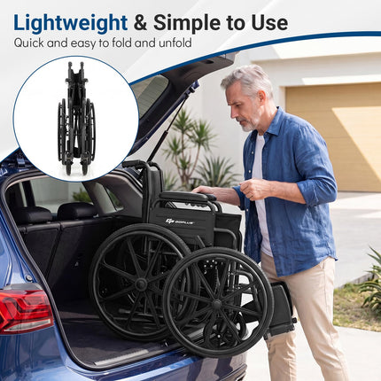 Goplus Lightweight Folding Wheelchair for Adults | Heavy-Duty Mobility Support for Senior