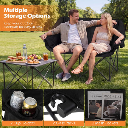 Goplus Oversized Padded Loveseat w/Cup Holders Glass Racks and Mesh Pockets