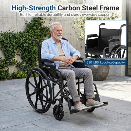 Goplus Lightweight Folding Wheelchair for Adults | Heavy-Duty Mobility Support for Senior