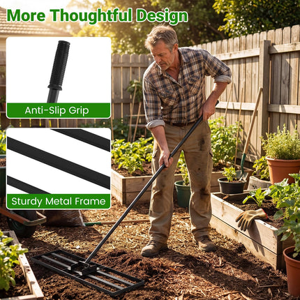 Goplus 30" x 10" Heavy Duty Lawn Leveling Rake w/ Ergonomic Handle for Soil