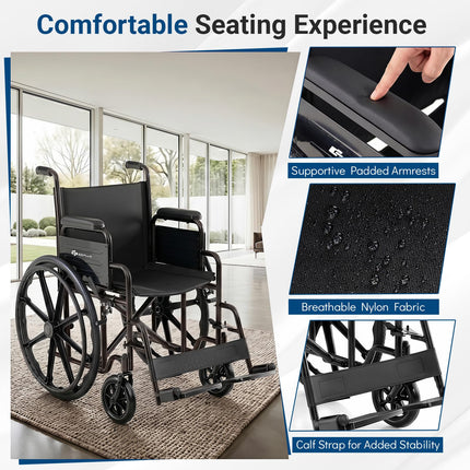 Goplus Lightweight Folding Wheelchair for Adults | Heavy-Duty Mobility Support for Senior