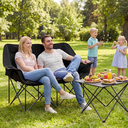 Goplus Oversized Padded Loveseat w/Cup Holders Glass Racks and Mesh Pockets