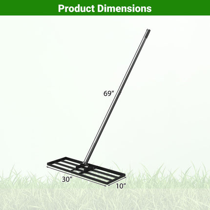 Goplus 30" x 10" Heavy Duty Lawn Leveling Rake w/ Ergonomic Handle for Soil