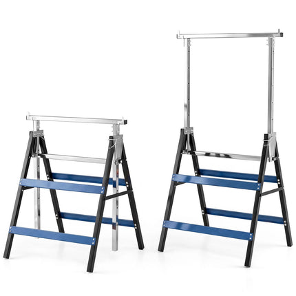 Goplus 2 Pack Heavy Duty Metal Adjustable Height Sawhorse Set with Top Limit Clip & Non-Slip Foot Pads