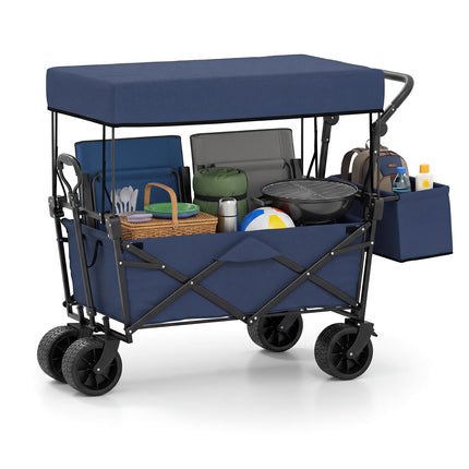 Goplus Collapsible Wagon w/Canopy Detachable Storage Bag & Big Wheels
