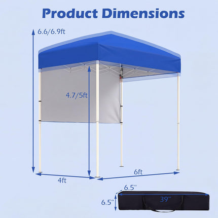 Goplus 6 x 4 FT Pop Up Canopy UPF50+ Easy Setup Tent w/ 1 Half Sidewall