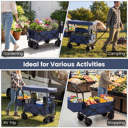 Goplus Collapsible Wagon w/Canopy Detachable Storage Bag & Big Wheels