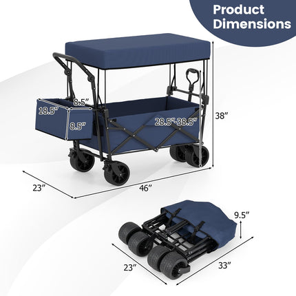 Goplus Collapsible Wagon w/Canopy Detachable Storage Bag & Big Wheels