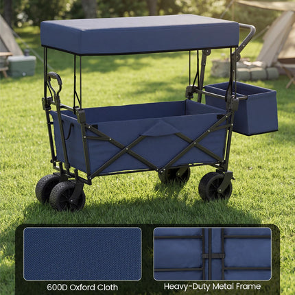 Goplus Collapsible Wagon w/Canopy Detachable Storage Bag & Big Wheels