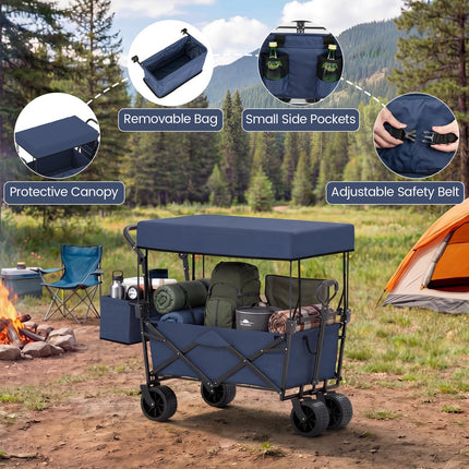 Goplus Collapsible Wagon w/Canopy Detachable Storage Bag & Big Wheels