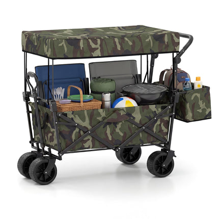 Goplus Collapsible Wagon w/Canopy Detachable Storage Bag & Big Wheels