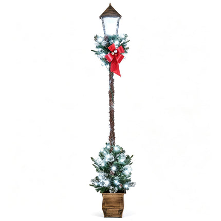 Goplus 6.1 FT Christmas Pre-lit Street Lamp | Seasonal Decoration with Artificial Greenery