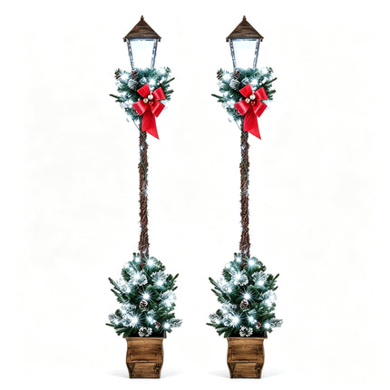 Goplus 6.1 FT Christmas Pre-lit Street Lamp | Seasonal Decoration with Artificial Greenery