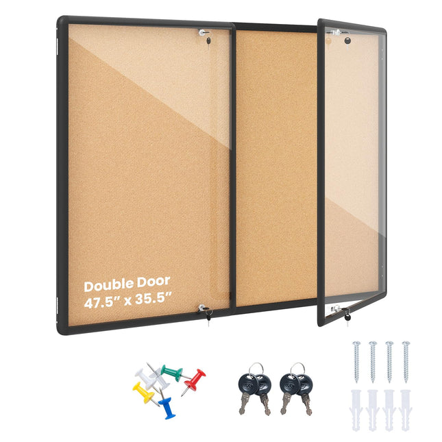 Goplus 47.5” x 35.5” Enclosed Bulletin Board with Aluminum Frame for School Office