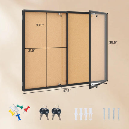 Goplus 47.5” x 35.5” Enclosed Bulletin Board with Aluminum Frame for School Office