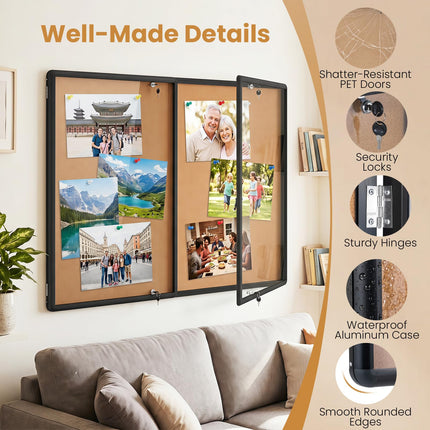 Goplus 47.5” x 35.5” Enclosed Bulletin Board with Aluminum Frame for School Office