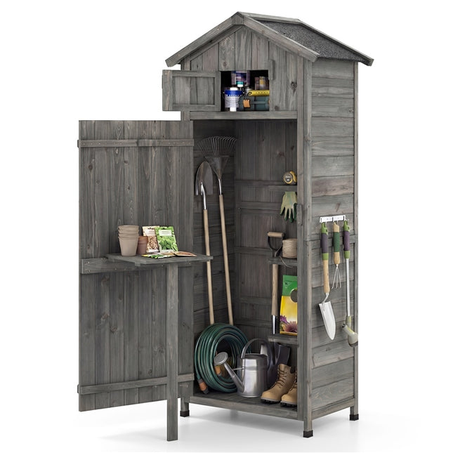 Goplus Outdoor Storage Shed, Wooden Garden Storage Cabinet with Lockable Doors