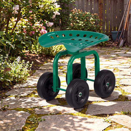 Goplus Garden Cart with Wheels, Utility Stool Cart w/Adjustable 360 Degree Swivel Seat