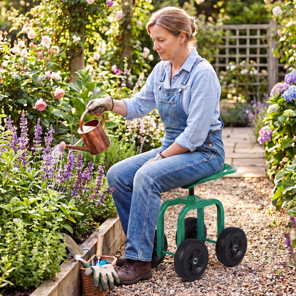 Goplus Garden Cart with Wheels, Utility Stool Cart w/Adjustable 360 Degree Swivel Seat