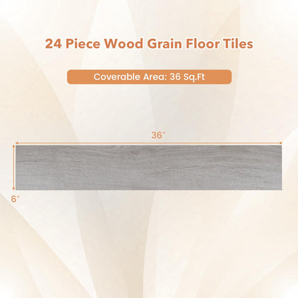 Goplus Floor Tile Vinyl Flooring 24-Pack 36 Sq.Ft Wood Grain Floor Tiles