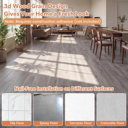 Goplus Floor Tile Vinyl Flooring 24-Pack 36 Sq.Ft Wood Grain Floor Tiles