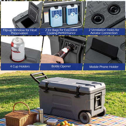 Goplus 53/74 QT Insulated Hard Cooler | Keeps Ice 6 Days for Camping Fishing