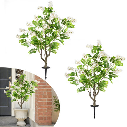 Goplus 39” 2 Pack Artificial Locust Flower Trees | Sun-Proof Indoor & Outdoor Faux Silk Plants