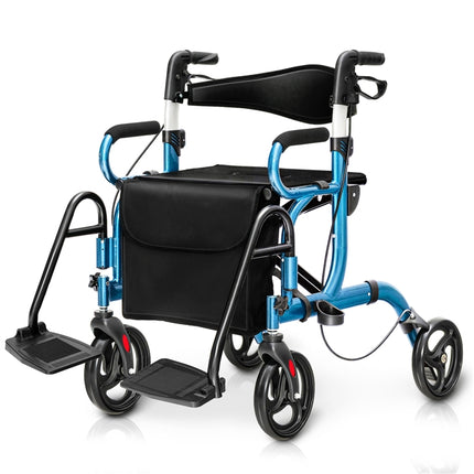 Goplus 2 in 1 Rollator Walker for Seniors Transport Wheelchair Rollator with 8" Wheels