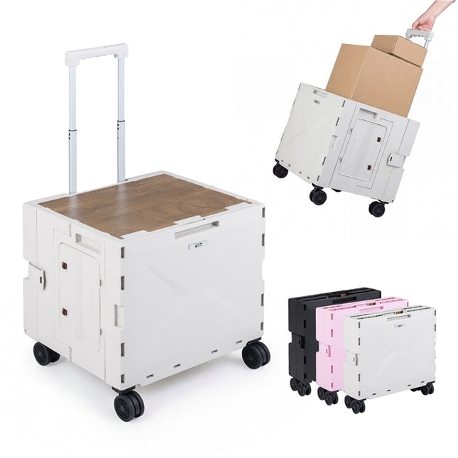 Goplus Foldable Utility Cart on 4 Rotate Wheels | Collapsible Tool Box Shopping Trolley