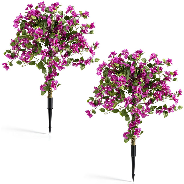Goplus 43.5" Artificial Bougainvillea Trees w/Ground Spike | 2 Pack Sun-Protective Fake Silk Floral Plants