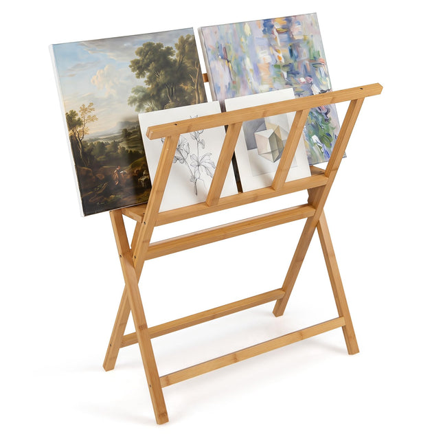 Goplus Bamboo Art Print Rack for Canvas Storage & Display | Freestanding Artwork Display Stand