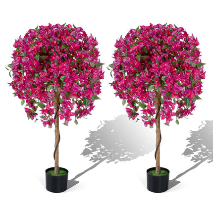 Goplus 2 Pack Artificial Azalea Trees 51" Faux Floral Plants with Vivid Blooming Flowers
