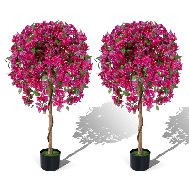 Goplus 2 Pack Artificial Azalea Trees 51" Faux Floral Plants with Vivid Blooming Flowers