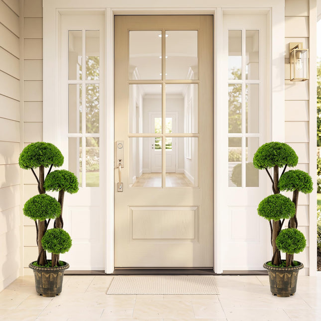 Goplus 3 FT Artificial Cypress Topiary Ball Tree with Cement-Filled Planter (1/2 Pack)