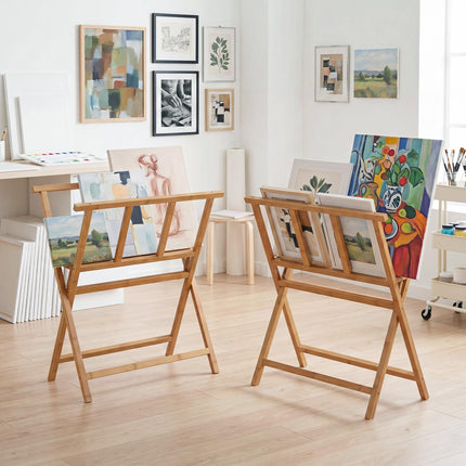 Goplus Bamboo Art Print Rack for Canvas Storage & Display | Freestanding Artwork Display Stand