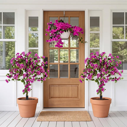 Goplus 43.5" Artificial Bougainvillea Trees w/Ground Spike | 2 Pack Sun-Protective Fake Silk Floral Plants