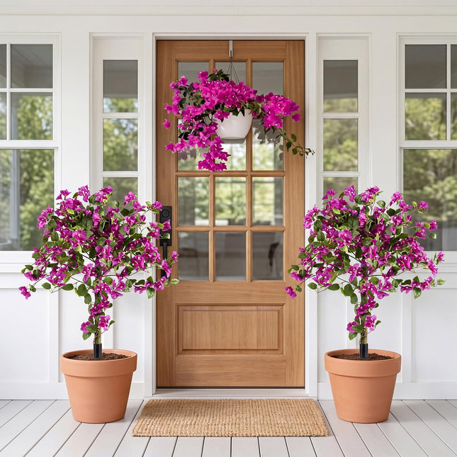 Goplus 43.5" Artificial Bougainvillea Trees w/Ground Spike | 2 Pack Sun-Protective Fake Silk Floral Plants