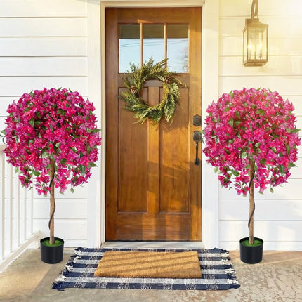 Goplus 2 Pack Artificial Azalea Trees 51" Faux Floral Plants with Vivid Blooming Flowers