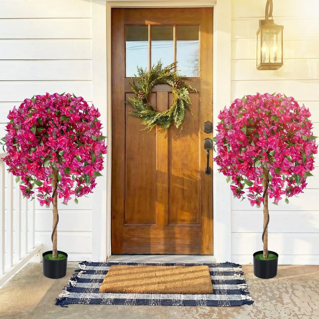 Goplus 2 Pack Artificial Azalea Trees 51" Faux Floral Plants with Vivid Blooming Flowers