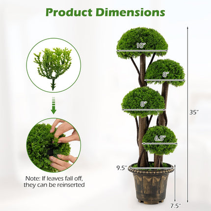 Goplus 3 FT Artificial Cypress Topiary Ball Tree with Cement-Filled Planter (1/2 Pack)